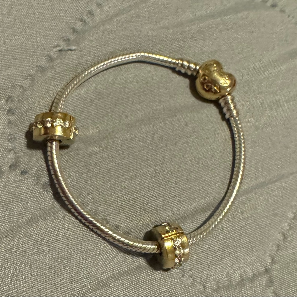 Pandora Moments Heart Clasp Snake Chain Bracelet (Gold & Silver) - Picture 2 of 5